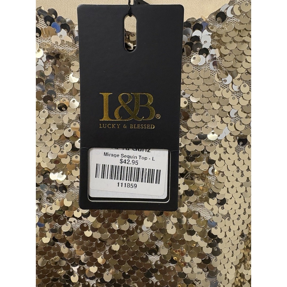NWT "Lucky & Blessed Women's Tunic/Top Gold Sequins Sz Large Holiday Glam - Picture 2 of 11